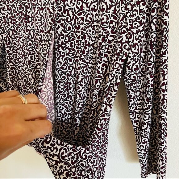 LAUNDRY BY Shelli Segal Women's Brown/White Long Sleeve Blouse Top Size Medium - Picture 3 of 7